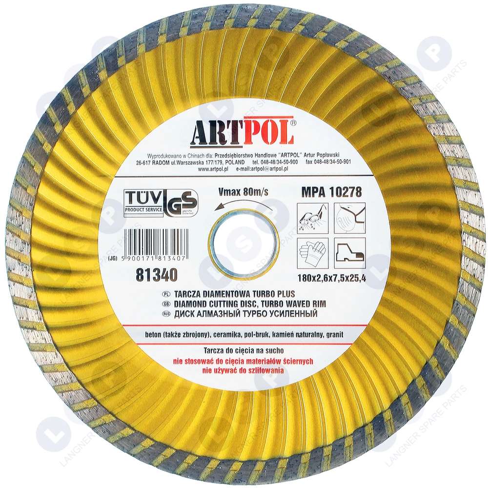 MPA vrúbkovaný diamantový kotúč 180x25,4x2,6mm